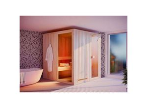 4251771214189 - Innensauna Miranda Innensauna 2 Sitzbänke aus Holz Saunakabine mit 40 mm Wandstärke Infrarotsauna mit Montagematerial - Naturbelassen - Finntherm