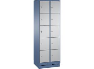 4056211573440 - EVOLO Fächerschrank mit Sockel 2 Abteile je 5 Fächer Abteilbreite 300 mm fernblau   weißaluminium