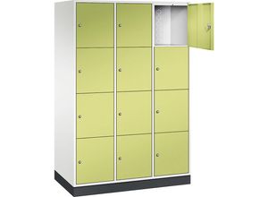 4061261149392 - INTRO Stahl-Schließfachschrank Fachhöhe 435 mm BxT 1220 x 600 mm 12 Fächer Korpus reinweiß Türen viridingrün