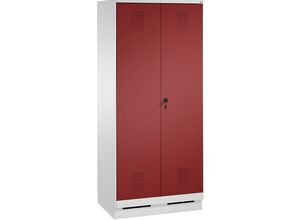 4060061373754 - EVOLO Garderobenschrank zueinander schlagende Türen 2 Abteile Abteilbreite 400 mm mit Sockel lichtgrau   rubinrot