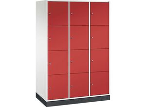 4061261149408 - INTRO Stahl-Schließfachschrank Fachhöhe 435 mm BxT 1220 x 600 mm 12 Fächer Korpus reinweiß Türen feuerrot