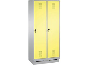 4059096673908 - EVOLO Garderobenschrank mit Sockel 2 Abteile Abteilbreite 400 mm weißaluminium   schwefelgelb