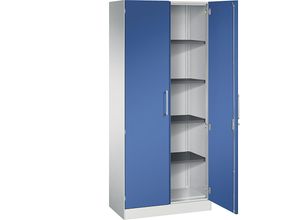 4052574900947 - Flügeltürenschrank ASISTO Höhe 1980 mm Breite 800 mm 4 Fachböden lichtgrau enzianblau