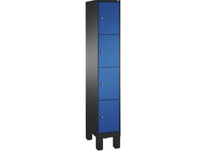 4056211568224 - EVOLO Fächerschrank mit Füßen 1 Abteil 4 Fächer Abteilbreite 300 mm schwarzgrau   enzianblau