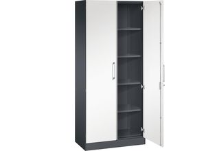 4062084630005 - Flügeltürenschrank ASISTO Höhe 1980 mm Breite 800 mm 4 Fachböden schwarzgrau verkehrsweiß