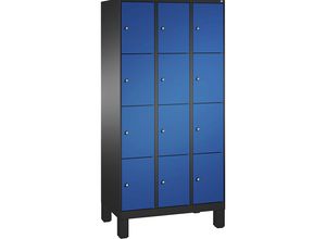 4056211570463 - EVOLO Fächerschrank mit Füßen 3 Abteile je 4 Fächer Abteilbreite 300 mm schwarzgrau   enzianblau