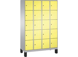 4056211571842 - EVOLO Fächerschrank mit Füßen 4 Abteile je 5 Fächer Abteilbreite 300 mm weißaluminium   schwefelgelb