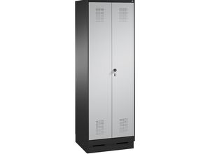 4056211609668 - EVOLO Garderobenschrank zueinander schlagende Türen 2 Abteile Abteilbreite 300 mm mit Sockel schwarzgrau   weißaluminium