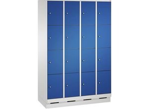 4053597484551 - EVOLO Fächerschrank mit Sockel 4 Abteile je 4 Fächer Abteilbreite 300 mm lichtgrau   enzianblau