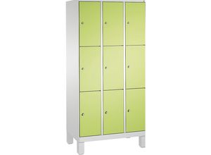 4056211570364 - EVOLO Fächerschrank mit Füßen 3 Abteile je 3 Fächer Abteilbreite 300 mm lichtgrau   viridingrün