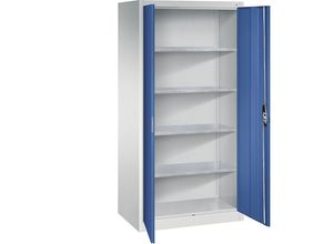 4025314758641 - Werkstatt-Flügeltürschrank HxBxT 1950 x 930 x 600 mm lichtgrau   enzianblau