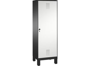 4056211612736 - EVOLO Garderobenschrank Tür über 2 Abteile mit Füßen 2 Abteile 1 Tür Abteilbreite 300 mm schwarzgrau   lichtgrau