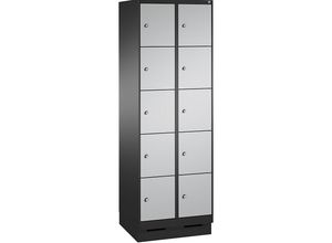 4059369632571 - EVOLO Fächerschrank mit Sockel 2 Abteile je 5 Fächer Abteilbreite 300 mm schwarzgrau   weißaluminium