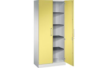 4062084797609 - Flügeltürenschrank ASISTO Höhe 1980 mm Breite 800 mm 4 Fachböden lichtgrau schwefelgelb