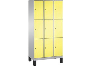 4056211570395 - EVOLO Fächerschrank mit Füßen 3 Abteile je 3 Fächer Abteilbreite 300 mm weißaluminium   schwefelgelb