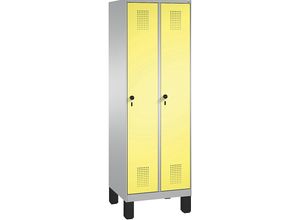 4059096737181 - EVOLO Garderobenschrank mit Füßen 2 Abteile Abteilbreite 300 mm weißaluminium   schwefelgelb