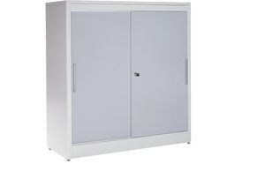 4250633324707 - mauser Schiebetürschrank Sideboard mit 2 Fachböden HxBxT 1240 x 1200 x 420 mm lichtgrau   weißaluminium