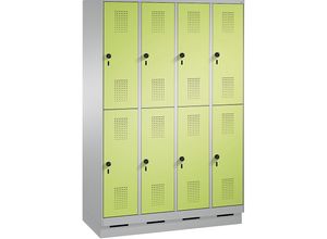 4060061551466 - EVOLO Garderobenschrank doppelstöckig mit Sockel 4 Abteile je 2 Fächer Abteilbreite 300 mm weißaluminium   viridingrün