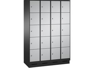 4056211575512 - EVOLO Fächerschrank mit Sockel 4 Abteile je 5 Fächer Abteilbreite 300 mm schwarzgrau   weißaluminium