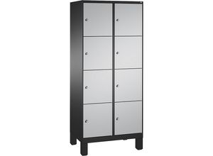 4054421824444 - EVOLO Fächerschrank mit Füßen 2 Abteile je 4 Fächer Abteilbreite 400 mm schwarzgrau   weißaluminium