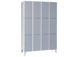 4250618249162 - Schließfachschrank 4 Abteile 12 Fächer Breite 1200 mm silbergrau