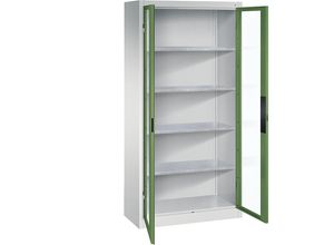 4064615150105 - Sichtfenster-Flügeltürschrank HxBxT 1950 x 930 x 400 mm 4 Fachböden lichtgrau   resedagrün