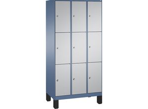 4056211570357 - EVOLO Fächerschrank mit Füßen 3 Abteile je 3 Fächer Abteilbreite 300 mm fernblau   weißaluminium