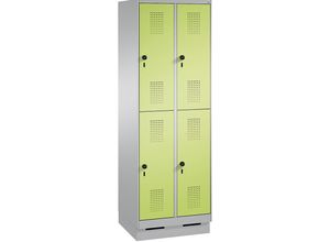 4059369570798 - EVOLO Garderobenschrank doppelstöckig mit Sockel 2 Abteile je 2 Fächer Abteilbreite 300 mm weißaluminium   viridingrün