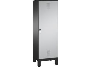 4056211612743 - EVOLO Garderobenschrank Tür über 2 Abteile mit Füßen 2 Abteile 1 Tür Abteilbreite 300 mm schwarzgrau   weißaluminium