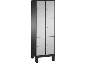 4056211569191 - EVOLO Fächerschrank mit Füßen 2 Abteile je 3 Fächer Abteilbreite 300 mm schwarzgrau   weißaluminium