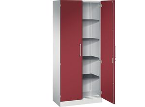 4059369555399 - Flügeltürenschrank ASISTO Höhe 1980 mm Breite 800 mm 4 Fachböden lichtgrau rubinrot