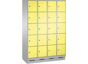 4056211575642 - EVOLO Fächerschrank mit Sockel 4 Abteile je 5 Fächer Abteilbreite 300 mm weißaluminium   schwefelgelb