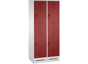 4059369569815 - Fächerschrank Front Stahl doppelstöckig 2x2 Fächer AbtB 400 mm Sockel Drehriegel BxTxH 800x500x1800 mm ral 7035 3003