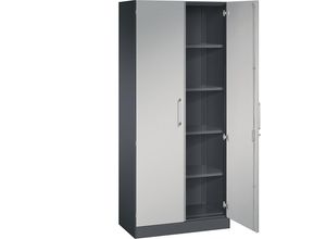 4050646259580 - Flügeltürenschrank ASISTO Höhe 1980 mm Breite 800 mm 4 Fachböden schwarzgrau weißaluminium