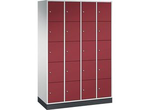 4025314719987 - INTRO Stahl-Schließfachschrank Fachhöhe 345 mm BxT 1220 x 500 mm 20 Fächer Korpus lichtgrau Türen rubinrot