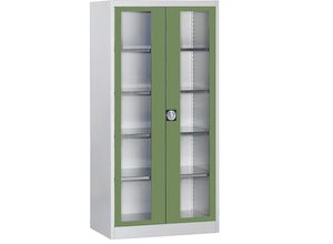 4250633312490 - mauser Sichtfenster-Flügeltürschrank mit 4 Fachböden HxB 1950 x 950 mm Tiefe 420 mm lichtgrau resedagrün