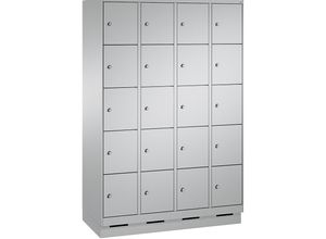 4056211575567 - EVOLO Fächerschrank mit Sockel 4 Abteile je 5 Fächer Abteilbreite 300 mm weißaluminium   weißaluminium