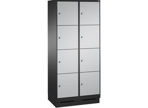 4056211573723 - EVOLO Fächerschrank mit Sockel 2 Abteile je 4 Fächer Abteilbreite 400 mm schwarzgrau   weißaluminium