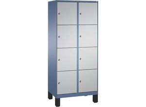 4056211569993 - EVOLO Fächerschrank mit Füßen 2 Abteile je 4 Fächer Abteilbreite 400 mm fernblau   weißaluminium