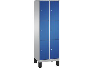 4056211569252 - EVOLO Fächerschrank mit Füßen 2 Abteile je 3 Fächer Abteilbreite 300 mm weißaluminium   enzianblau