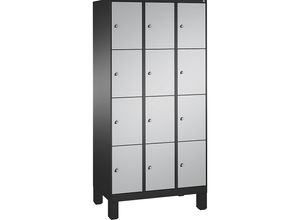 4056211570449 - EVOLO Fächerschrank mit Füßen 3 Abteile je 4 Fächer Abteilbreite 300 mm schwarzgrau   weißaluminium