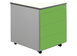 4250633325230 - mauser Schubladencontainer mit Rollen HxT 579 x 600 mm Kunststoffplatte 3 Schubladen weißaluminium   gelbgrün   weiß