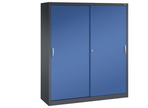 4063332006122 - C+P Schiebetürenschrank Acurado H1950xB1600xT500mm Korpus Schwarzgrau Fronten Enzianblau Anzahl Fächer 12