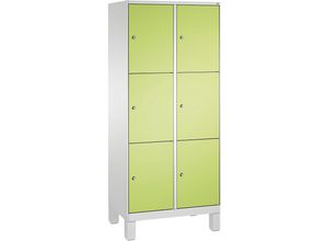 4056211569832 - EVOLO Fächerschrank mit Füßen 2 Abteile je 3 Fächer Abteilbreite 400 mm lichtgrau   viridingrün