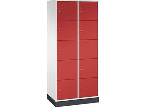 4061261151173 - INTRO Stahl-Schließfachschrank Fachhöhe 345 mm BxT 820 x 500 mm 10 Fächer Korpus reinweiß Türen feuerrot