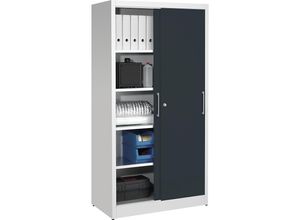 4250633399309 - eurokraft pro Schiebetürschrank Höhe 1950 mm mit 4 Fachböden Breite 1000 mm Tiefe 500 mm Türen anthrazitgrau RAL 7016