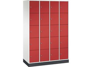 4061261146315 - INTRO Stahl-Schließfachschrank Fachhöhe 345 mm BxT 1220 x 500 mm 20 Fächer Korpus reinweiß Türen feuerrot