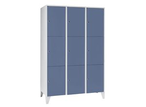 4250618249070 - Schließfachschrank 3 Abteile 9 Fächer Breite 1200 mm taubenblau