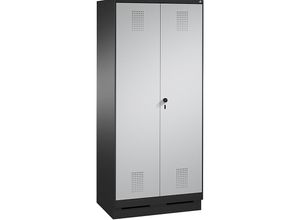 4059369728953 - EVOLO Garderobenschrank zueinander schlagende Türen 2 Abteile Abteilbreite 400 mm mit Sockel schwarzgrau   weißaluminium