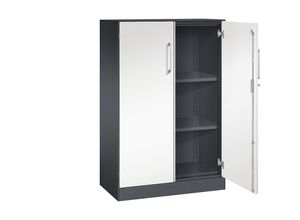 4062084629023 - Flügeltürenschrank ASISTO Höhe 1292 mm Breite 800 mm 2 Fachböden schwarzgrau verkehrsweiß